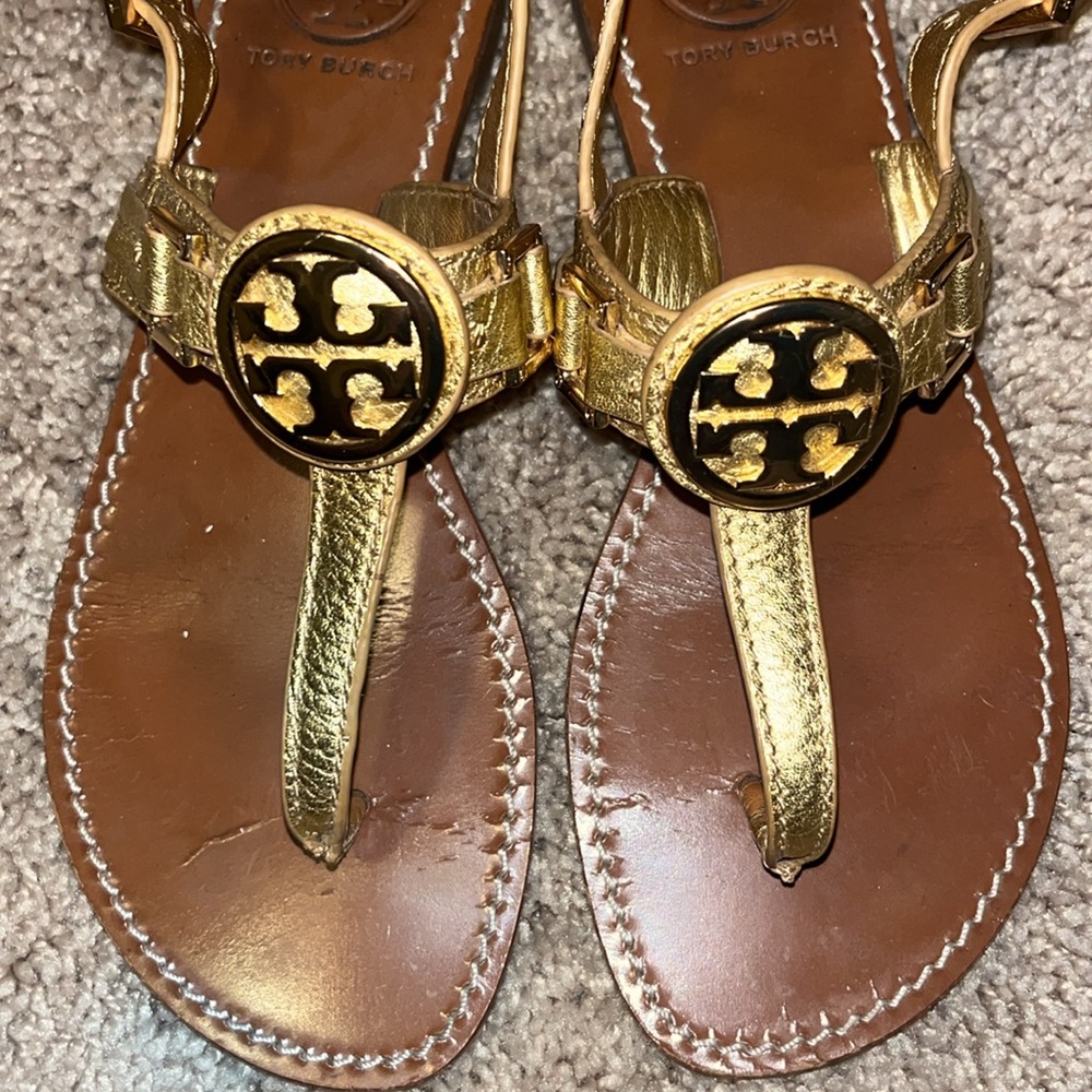 Tory Burch Gold Flat Sandals - Picture 2 of 6